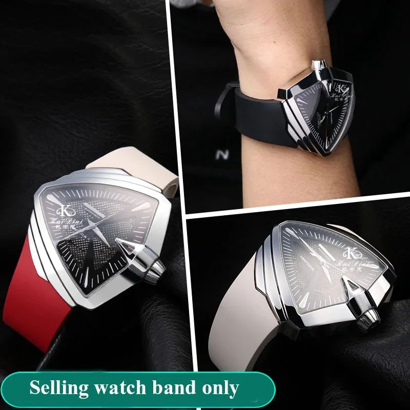 For Hamilton H24655331 H24615331 VENTURA Waterproof Silicone Watch Strap Inclined Rubber Black Men's Watchband 25mm Bracelet