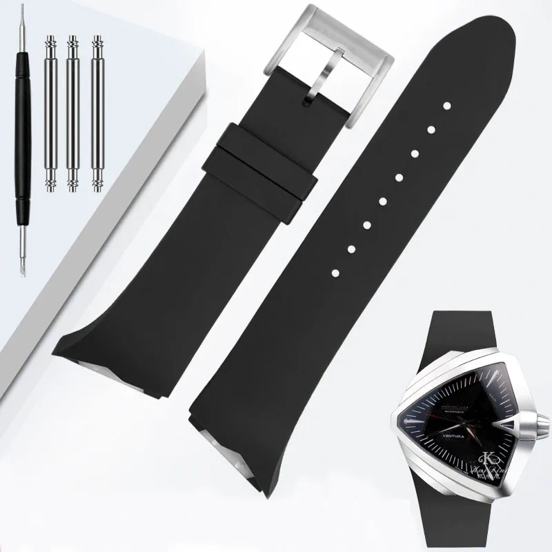For Hamilton H24655331 H24615331 VENTURA Waterproof Silicone Watch Strap Inclined Rubber Black Men's Watchband 25mm Bracelet