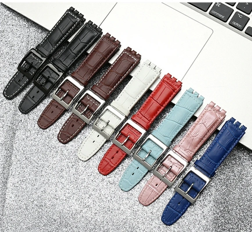 17mm 19MM Waterproof Bracelet For SWATCH High Quality Genuine Leather Watchband Men's and Women's Watch Chain Bump Mouth Strap