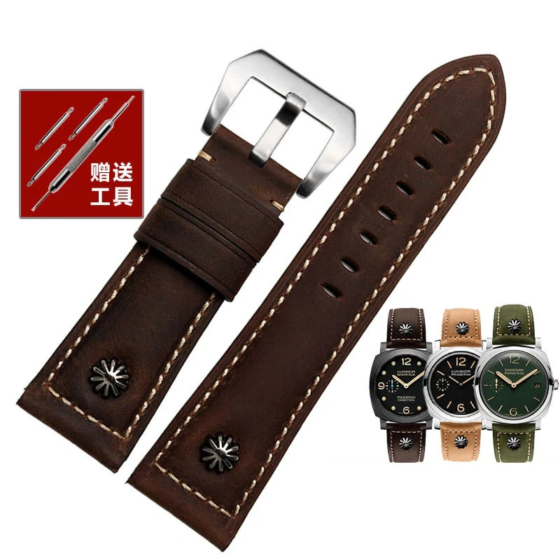 22mm 24MM 26mm Bracelet For Panerai Watchband High-quality Leather PAM111 With rivet Vintage cowhide Men Diesel Soft Watch Strap