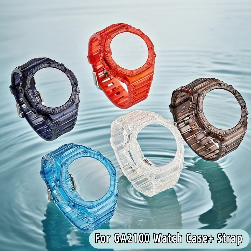 Transparent Watch Case+ Strap For Casio G-SHOCK GA-2100 GA2110 Modified Bracelet Silicone Bezel/Case Set Watchband Accessories