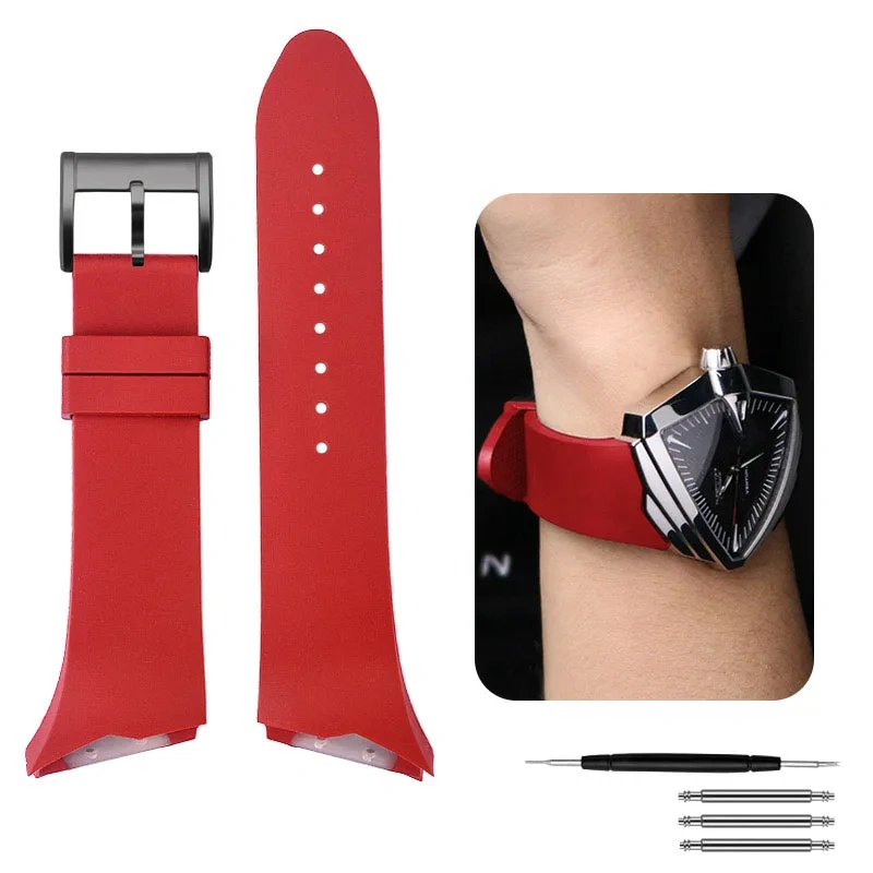 For Hamilton H24655331 H24615331 VENTURA Waterproof Silicone Watch Strap Inclined Rubber Black Men's Watchband 25mm Bracelet