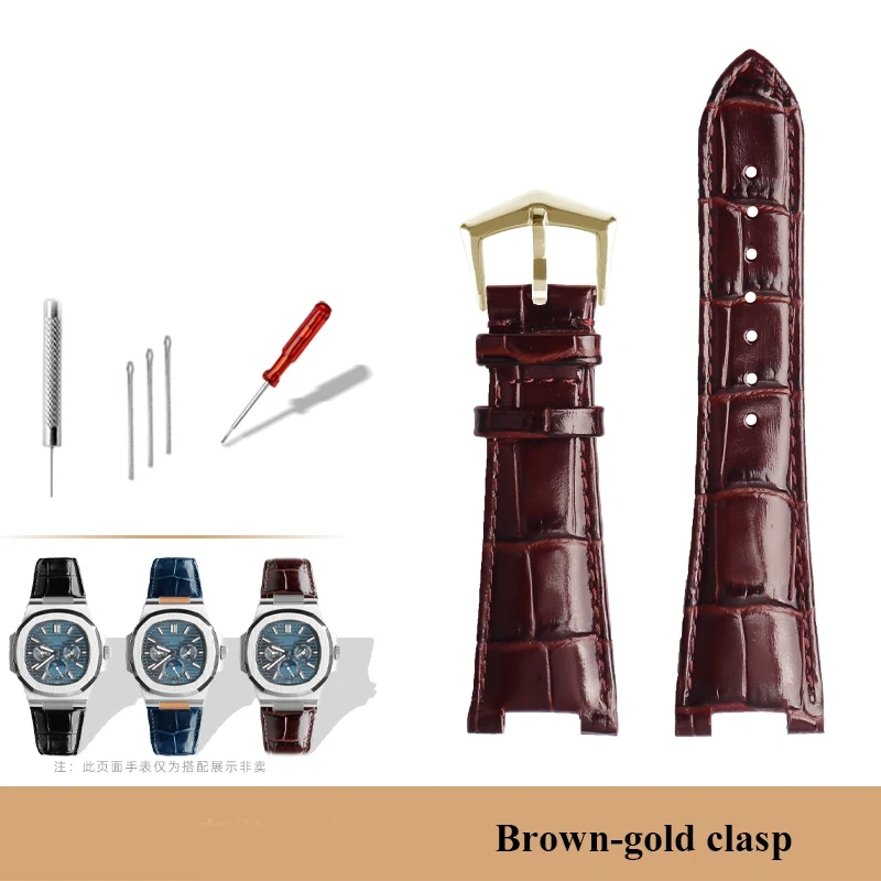 woman Genuine Leather WatchBand For PATEK PHILIPPE PP 5711 5712G Metal interfa Watch Strap Nautilus Men Notched cowhide Bracelet