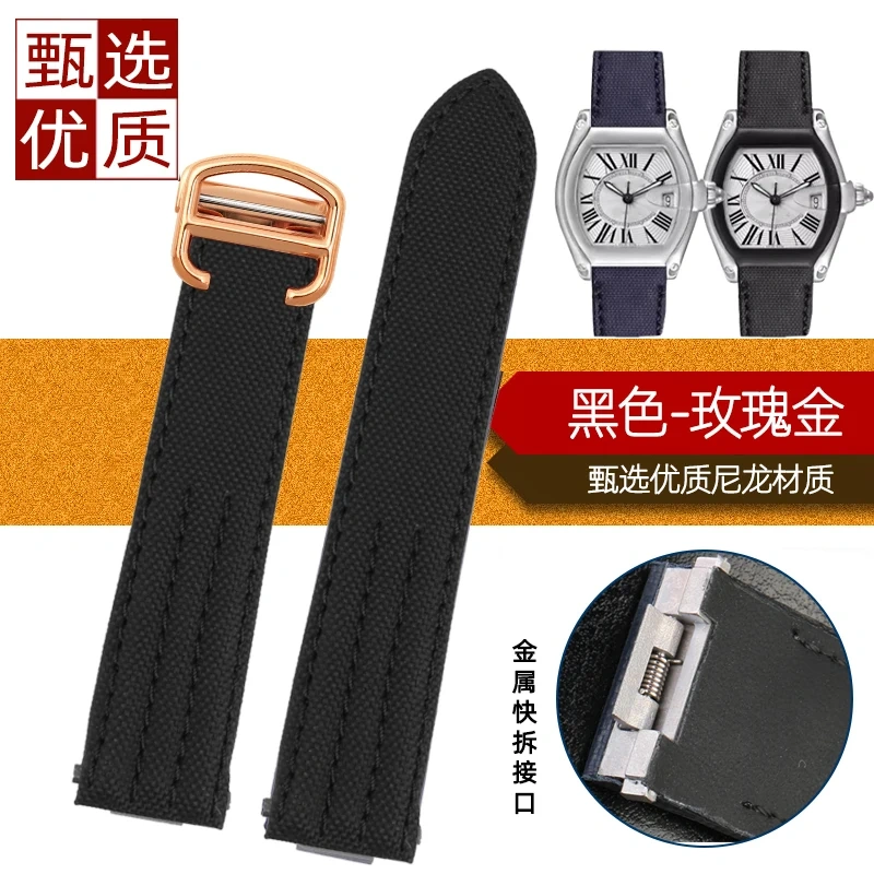 19mm 20mm For Cartier Roadster W6206018 W6206017 Men's Leather Watch Strap Special Quick-Release Folding Buckle Nylon Watch Band
