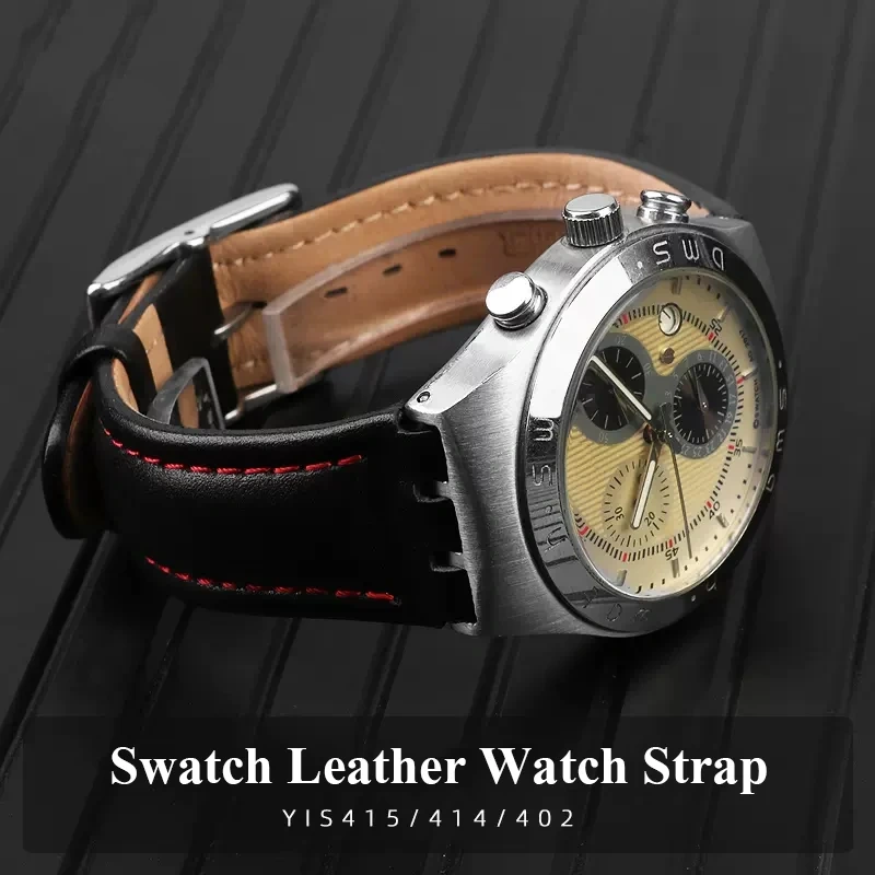 Genuine Leather Watchband For Swatch watch band 17mm 19mm Cowhide Watch Strap Red Black Bracelet Women and Men Watch accessorie