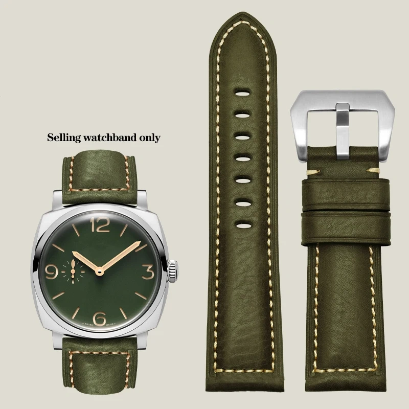 Thickened Italian Watchband For Panerai PAM111 PA441 PAM01661 Lumino Casio PRG-650 Leather Strap Vintage Watchband Bracelet 26mm