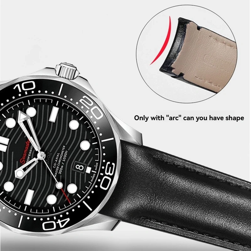 Curved End Leather Strap for Omega MoonSwatch Seamaster Speedmaster 20mm Release Genuine Leather Band accessories