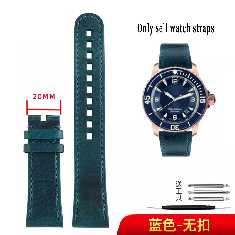 For Blancpain Fifth Fathoms 5000 Genuine leather Watch Strap 5100 Italian cowhide watch band butterfly buckle 23mm Men Bracelet