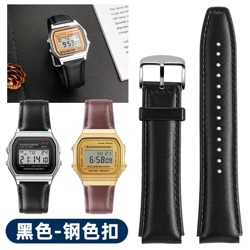For Casio Vintage Leather Strap A158 A159 A169 F91W AE-1200  AE1300 SGW-300/400 AQ-150W Cowhide Watchband Men‘s Bracelet 18mm