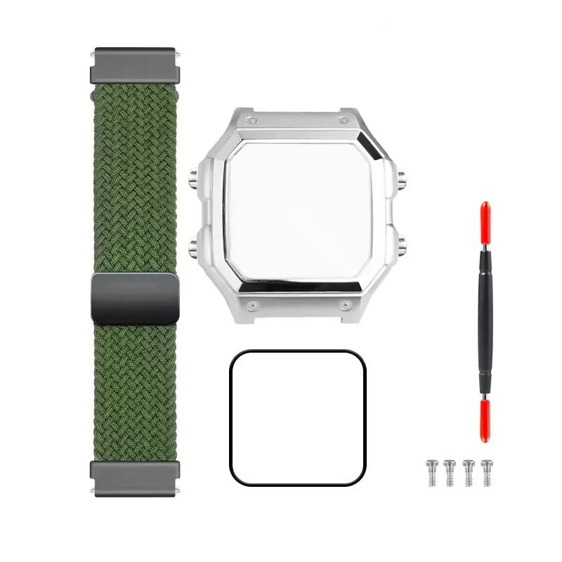 For Casio AE1200 Modified Metal Watch Case Bracelet 304 Stainless Steel Watchband Case Men Woven Nylon Strap Waterproof ring