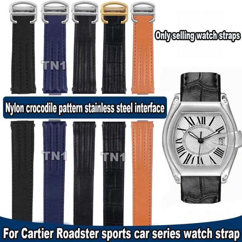 19mm 20mm For Cartier Roadster W6206018 W6206017 Men's Leather Watch Strap Special Quick-Release Folding Buckle Nylon Watch Band