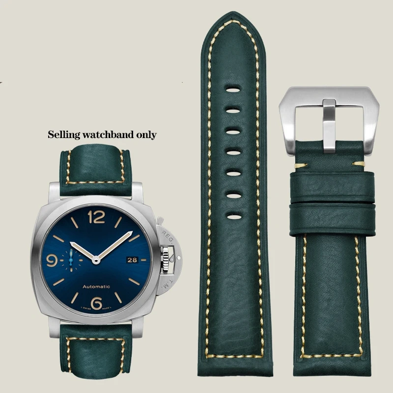 Thickened Italian Watchband For Panerai PAM111 PA441 PAM01661 Lumino Casio PRG-650 Leather Strap Vintage Watchband Bracelet 26mm
