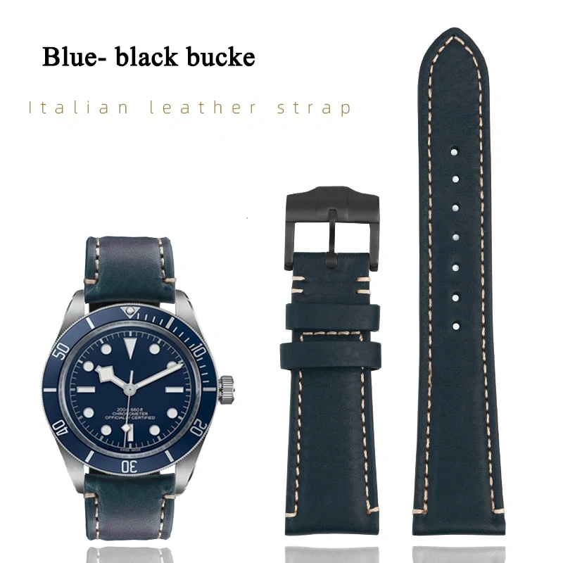 High Quality 22mm Strap Brown Vintage Retro Italy Genuine Leather Bracelet For Tudor Watch Band Butterfly Buckle Belt Wristband