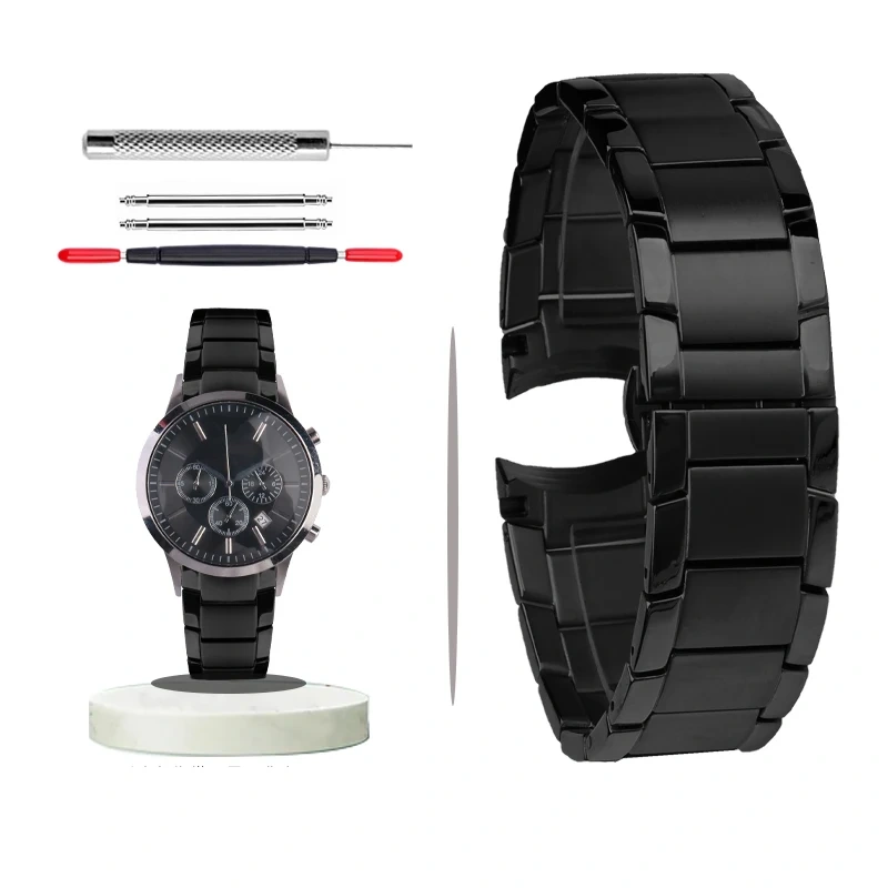 22mm Stainless Steel Watch Strap For Armani AR2452 AR2453 AR2448 Watchband Butterfly Buckle Fine steel Bracelet Wristband Gold