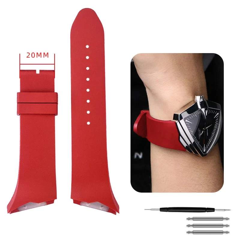 For Hamilton H24655331 H24615331 VENTURA Waterproof Silicone Watch Strap Inclined Rubber Black Men's Watchband 25mm Bracelet