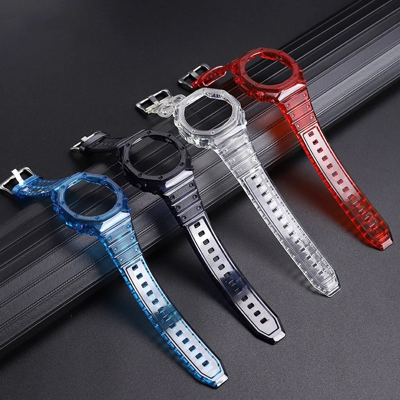 Transparent Watch Case+ Strap For Casio G-SHOCK GA-2100 GA2110 Modified Bracelet Silicone Bezel/Case Set Watchband Accessories