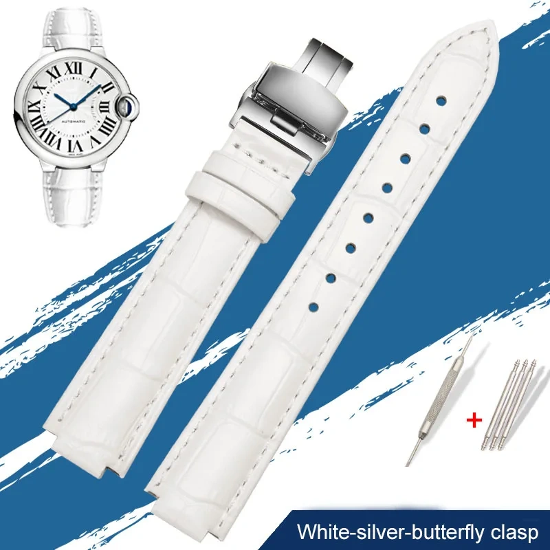 Genuine Leather Watch Band For Cartier Blue Balloon W69012Z4 W6900456/556 Series Men Women Watch Chain Watch Strap 16mm 18mm