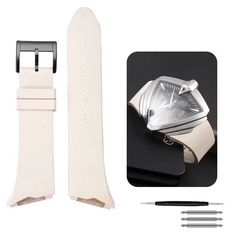 For Hamilton H24655331 H24615331 VENTURA Waterproof Silicone Watch Strap Inclined Rubber Black Men's Watchband 25mm Bracelet