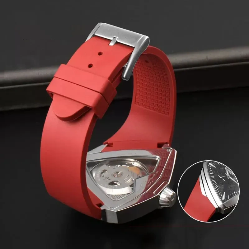 For Hamilton H24655331 H24615331 VENTURA Waterproof Silicone Watch Strap Inclined Rubber Black Men's Watchband 25mm Bracelet