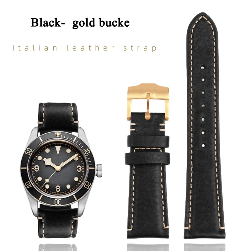 High Quality 22mm Strap Brown Vintage Retro Italy Genuine Leather Bracelet For Tudor Watch Band Butterfly Buckle Belt Wristband