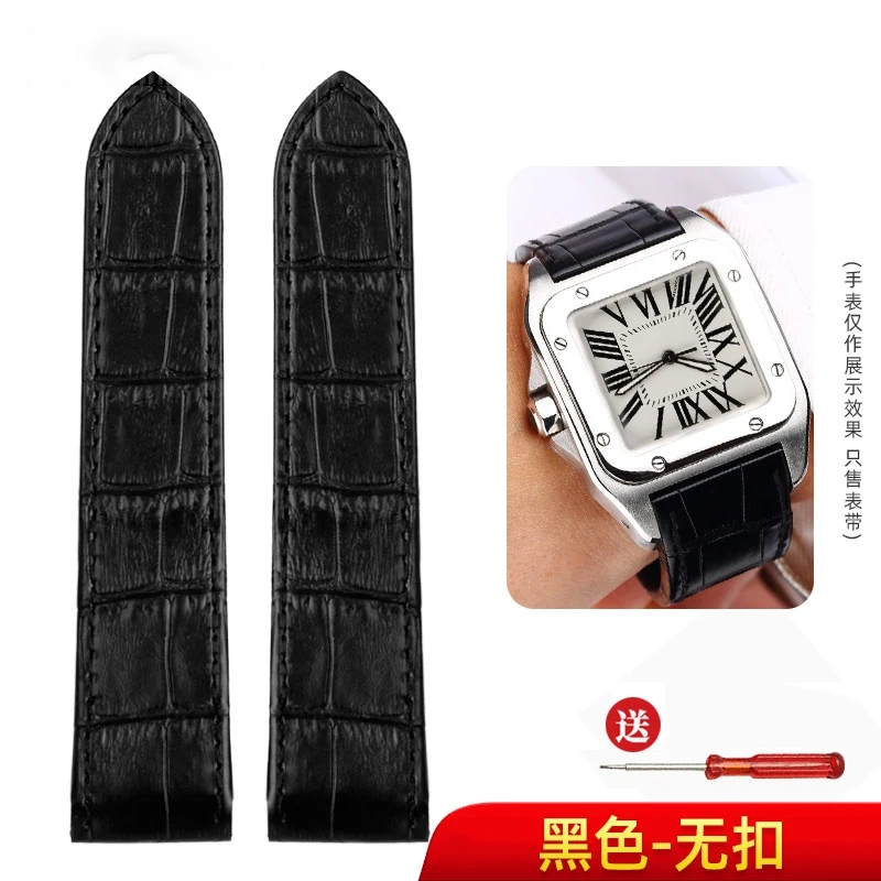 For Cartier Santos 100 Cow Leather Santos Watchband Bracelet Men's and Women's Crocodile patterned cowhide Watch Strap 20mm 23mm