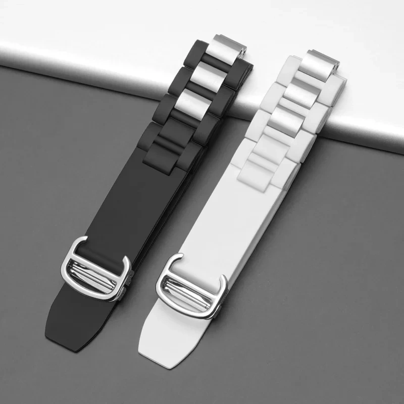 Replacement Silicone Steel Strap for Cartier Must 21 Chronoscaph Autoscaph 20*10mm Black Watch Band Accessories