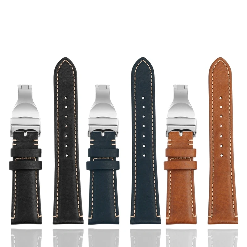 High Quality 22mm Strap Brown Vintage Retro Italy Genuine Leather Bracelet For Tudor Watch Band Butterfly Buckle Belt Wristband