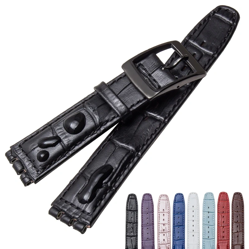 17mm 19MM Waterproof Bracelet For SWATCH High Quality Genuine Leather Watchband Men's and Women's Watch Chain Bump Mouth Strap