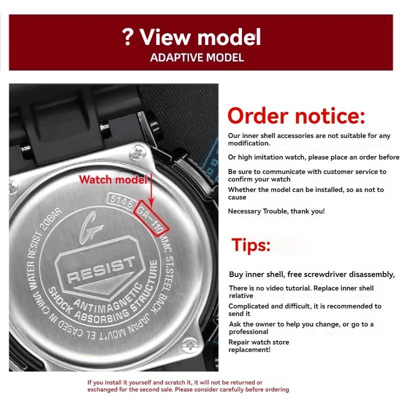 Inner Case Bezel for Casio Watch GA-110 GA-120 GA-140 GA-150 DW-5600 GW-M5610 GA-2100 Series Movement Replace Case Accessories