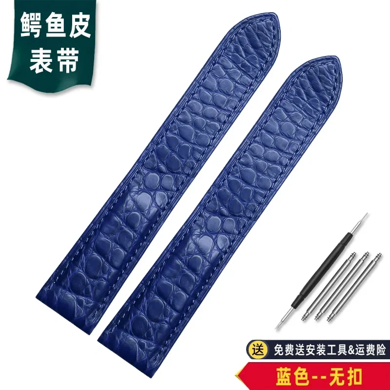 Black Brown blue watchband For Cartier crocodile strap Genuine leather tank Solo key London calibo Men's bracelet 20 22 23 24 25