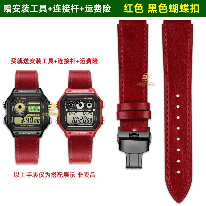 New Retro Cowhide Watchband For Casio W800H SGW400 F91W F84 F105/108/A158/168 AE1200/1300 Vintage Watch Bracelet Calfskin Strap