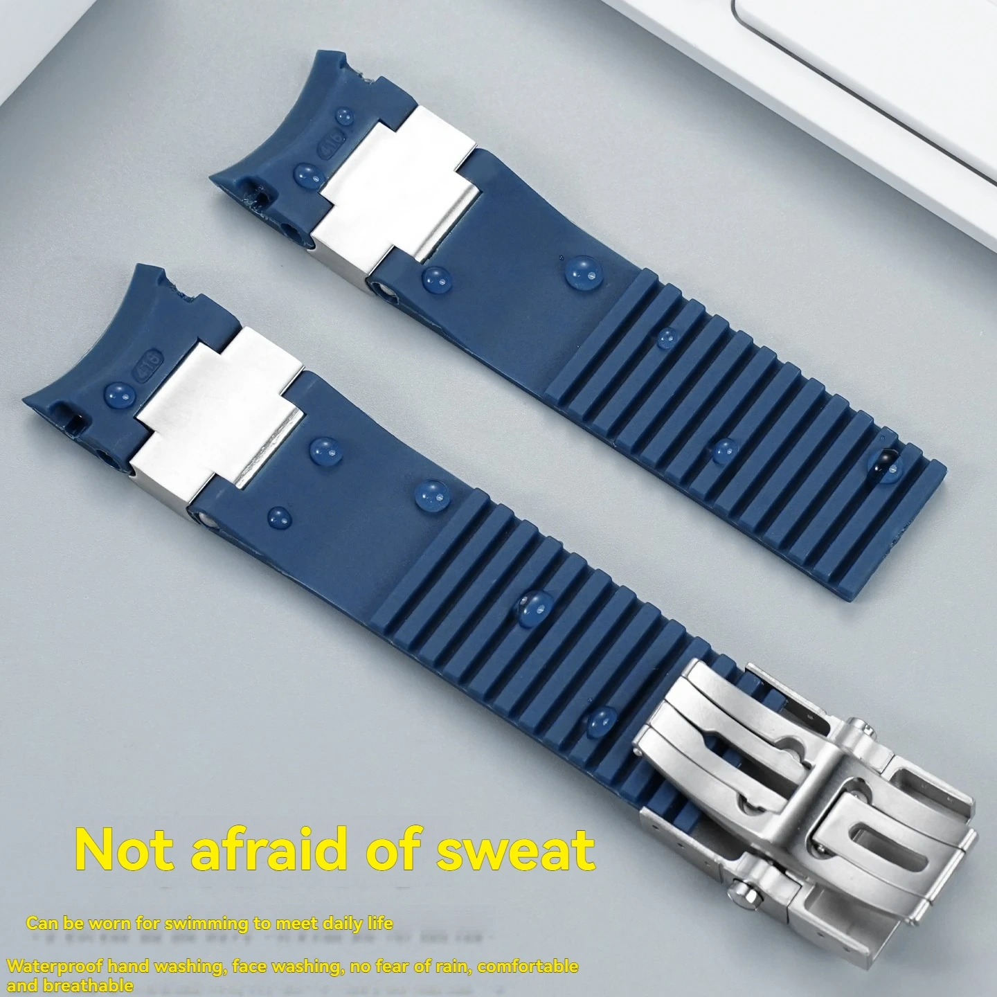 Natural Rubber Watchband 22mm For Ulysse Nardin Diver Black  red stripes Silicone Watch Strap Silver Rose Gold Folding Buckle