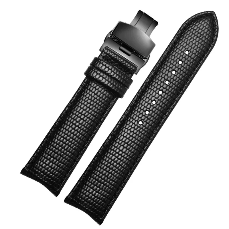 20MM 21MM 22MM Curved End Cowhide Watchband For Rossini 5793B04B 9633B04B Arc Mouth Lizard Pattern Tissot Strap Butterfly buckle