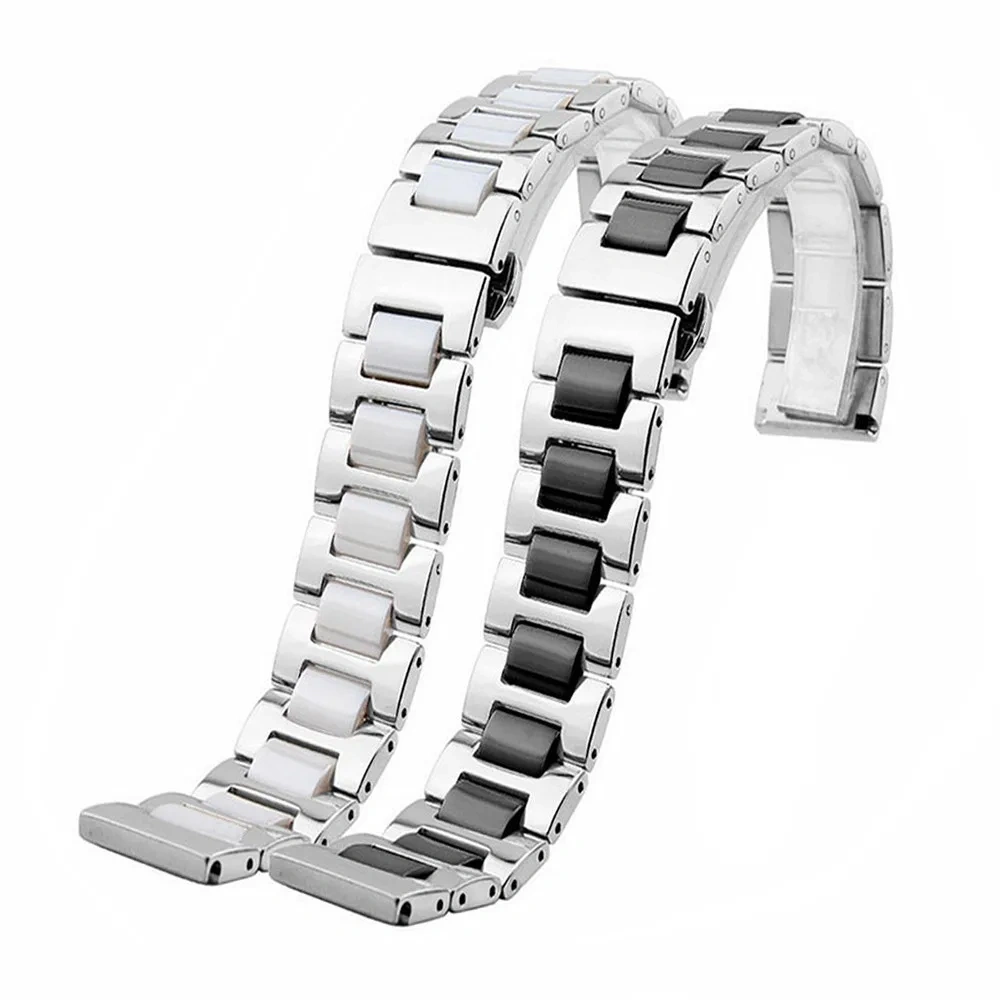 High Quality Stainless Steel + Ceramic Watch Band 14mm 16mm 18mm 20mm 22mm Ceramic Watch Strap Men Women Universal Wristband