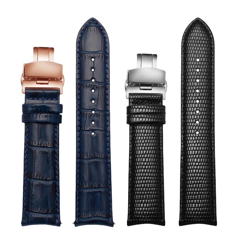 20MM 21MM 22MM Curved End Cowhide Watchband For Rossini 5793B04B 9633B04B Arc Mouth Lizard Pattern Tissot Strap Butterfly buckle