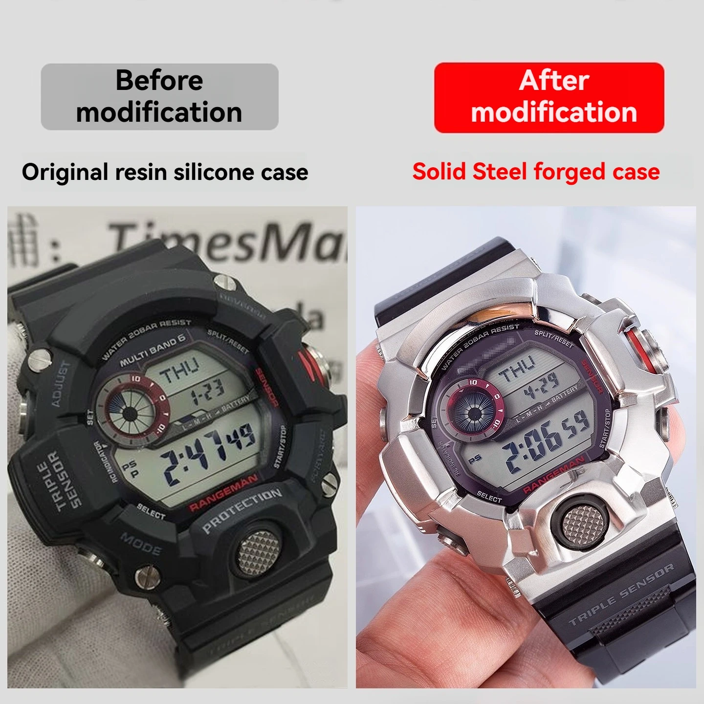 304L Stainless Steel Case GW9400 Silver Black Metal Bezel For Casio G-Shock Rangeman GW-9400J/BJ series Watch accessories