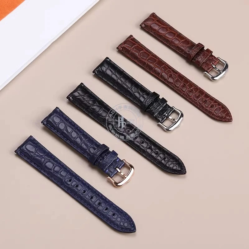 Alligator watch strap for Tank de Cartier W5200005 WSTA0030 17mm 18mm 19mm 20mm 21mm 22mm Black Brown Blue Crocodile Watchband