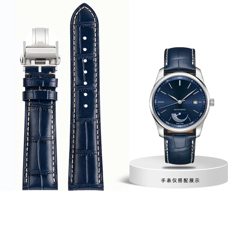 19mm 20mm 21mm Genuine Leather Watchband For Longines L2 L3 L4 Masters COLLECTION Watch men's Cowhide Strap Butterfly buckle