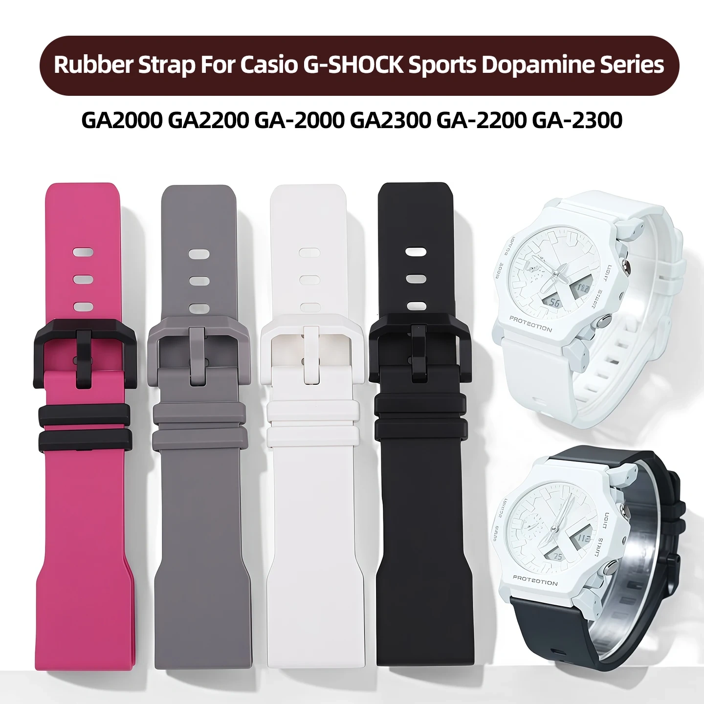 24mm Rubber Strap For Casio G-SHOCK Sports Dopamine Series GA2000 GA2200 GA-2000 GA2300 GA-2200 GA-2300 Silicone WatchBand