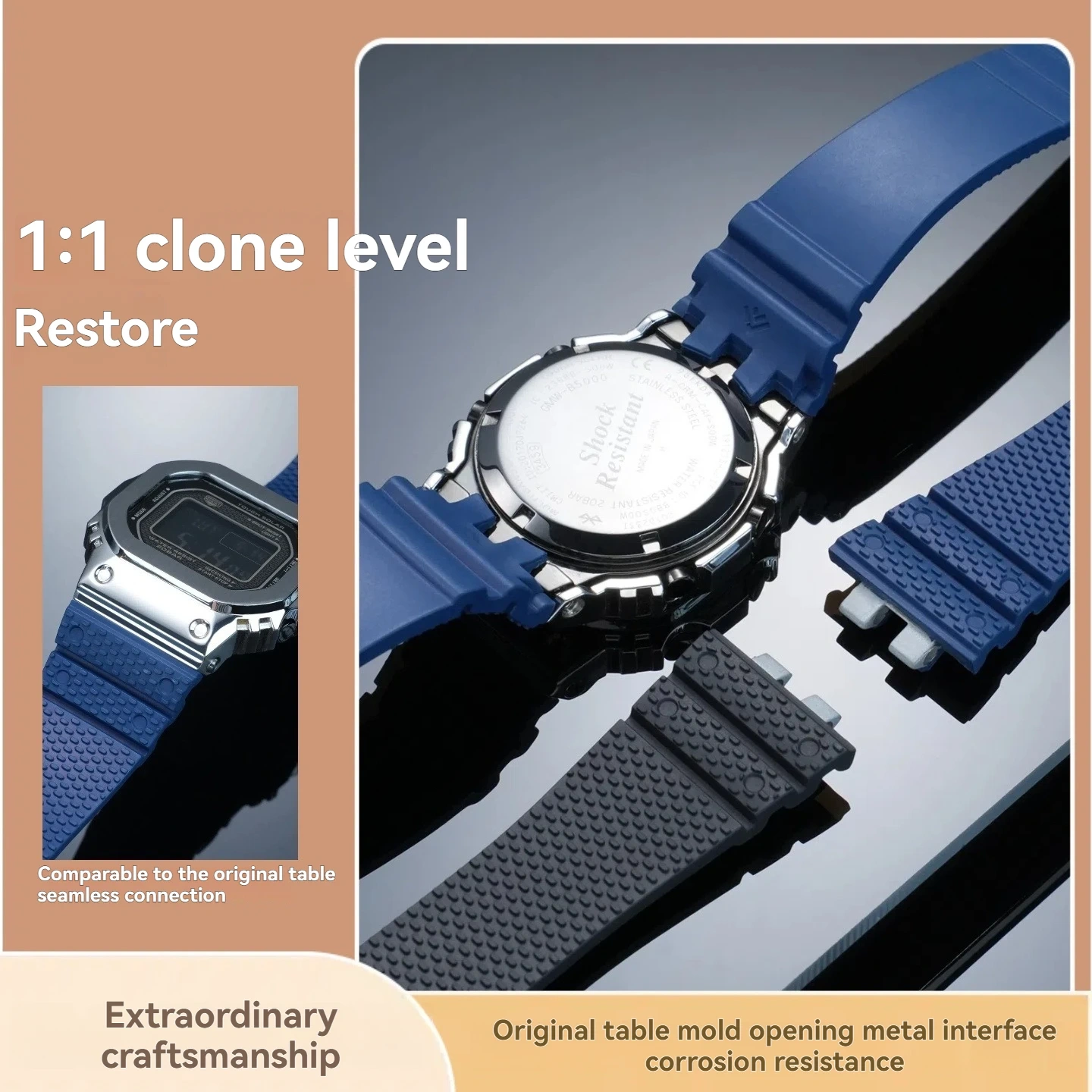 Modified Watchcase+Fluorine rubber watchband For Casio GMW-B5000 Gmw b5000 GM-B2100 series Folding buckle Men watch accessories