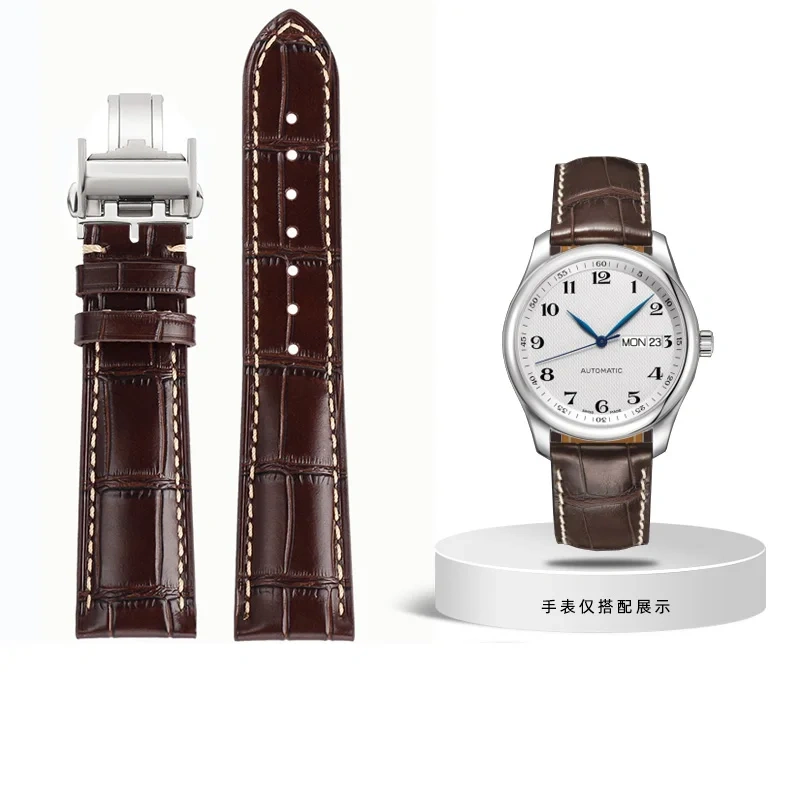 19mm 20mm 21mm Genuine Leather Watchband For Longines L2 L3 L4 Masters COLLECTION Watch men's Cowhide Strap Butterfly buckle