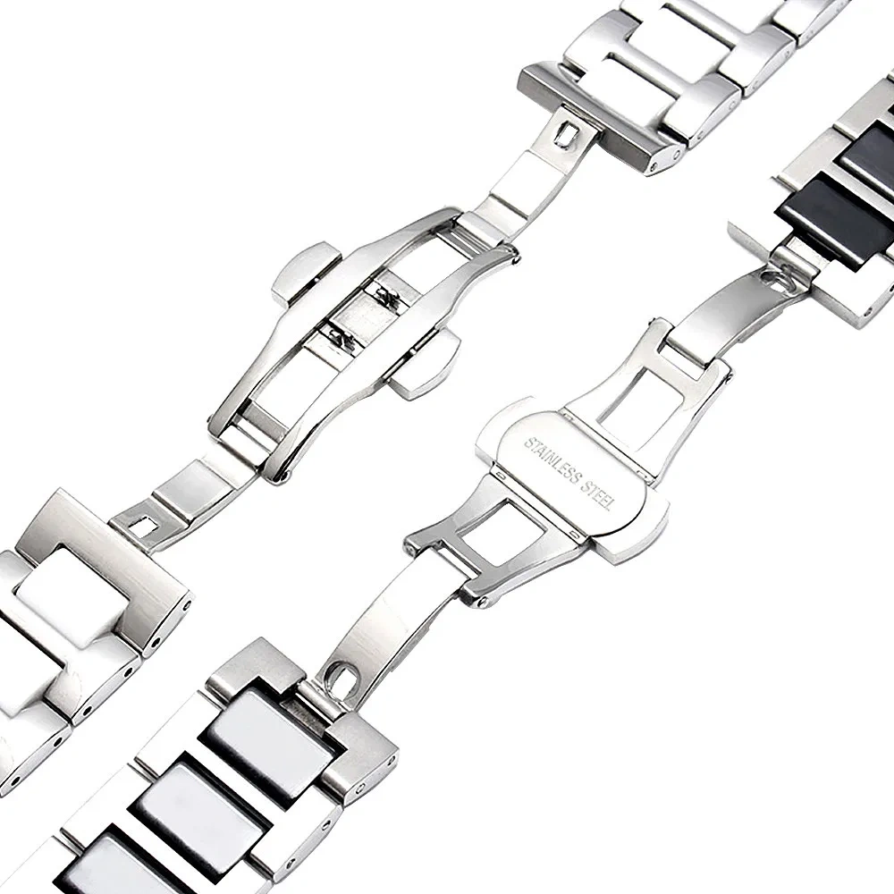 High Quality Stainless Steel + Ceramic Watch Band 14mm 16mm 18mm 20mm 22mm Ceramic Watch Strap Men Women Universal Wristband