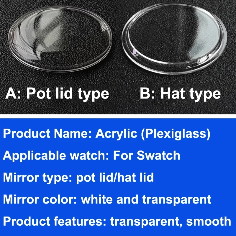Acrylic watch lens for SWATCH Mirror plexiglass hat lid with step date window Diameter 19.6mm 29.2mm 34.6mm 37.9mm 41.5mm glass