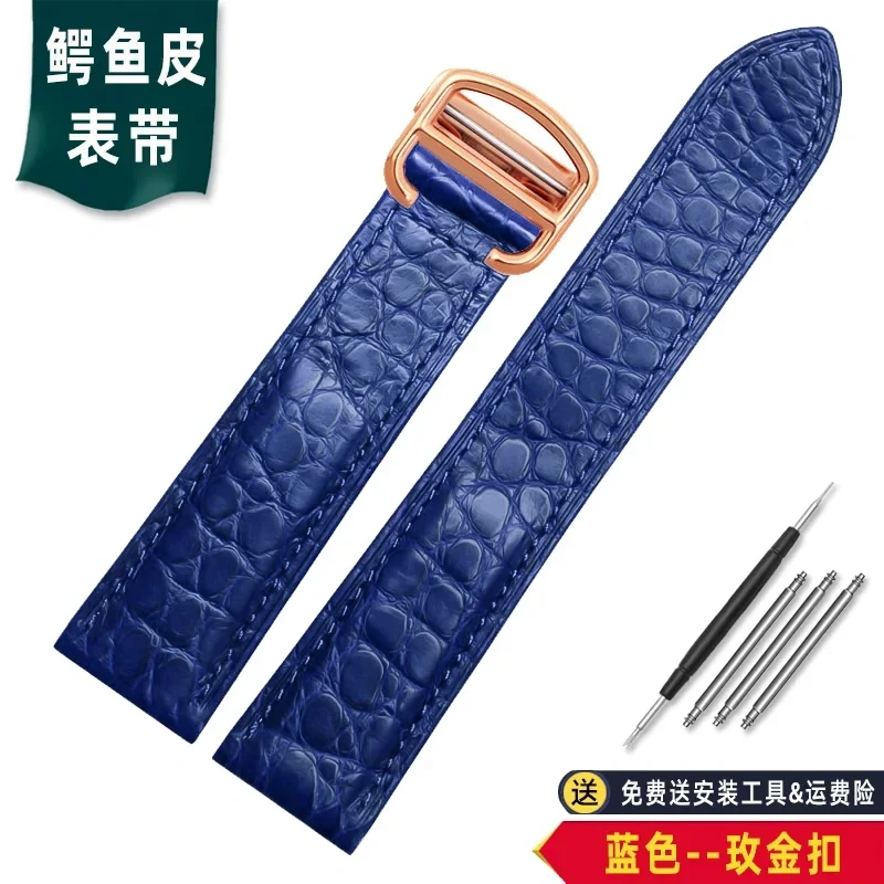 Black Brown blue watchband For Cartier crocodile strap Genuine leather tank Solo key London calibo Men's bracelet 20 22 23 24 25
