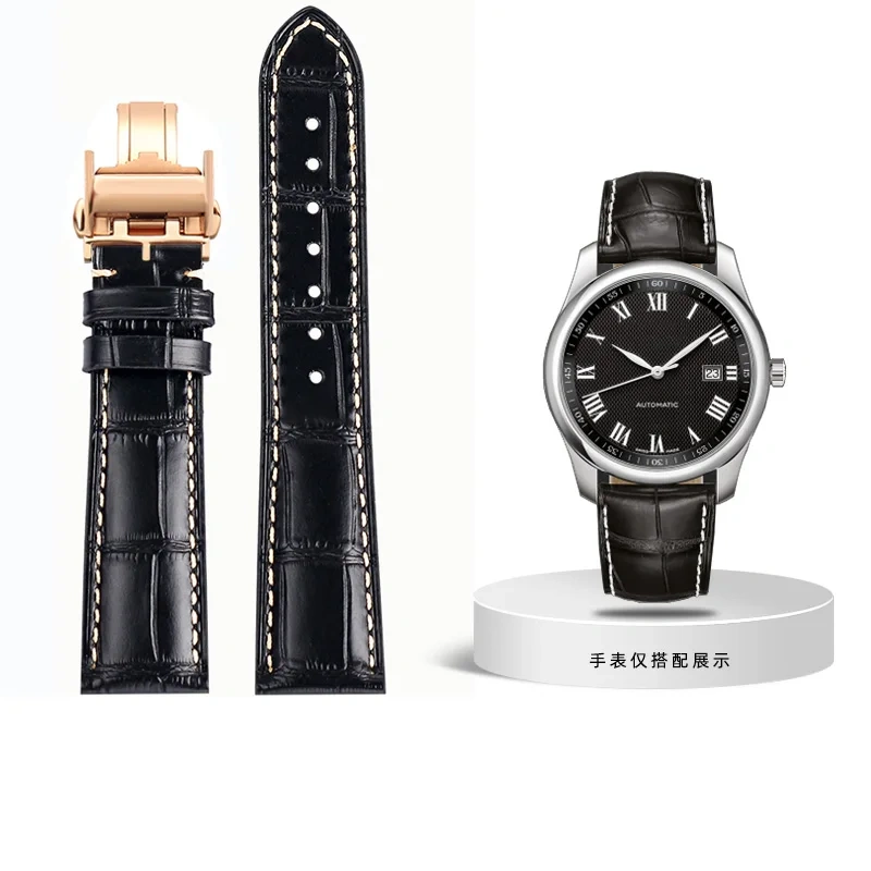 19mm 20mm 21mm Genuine Leather Watchband For Longines L2 L3 L4 Masters COLLECTION Watch men's Cowhide Strap Butterfly buckle