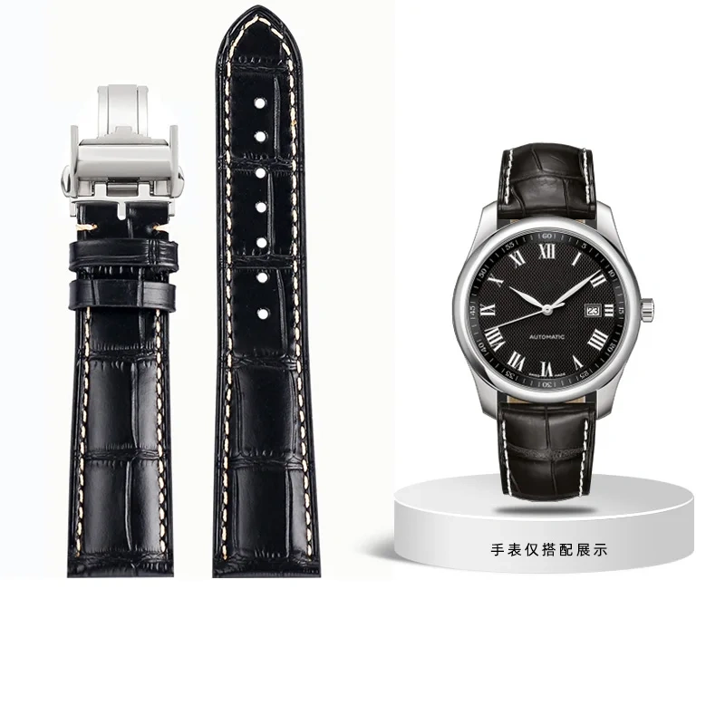 19mm 20mm 21mm Genuine Leather Watchband For Longines L2 L3 L4 Masters COLLECTION Watch men's Cowhide Strap Butterfly buckle