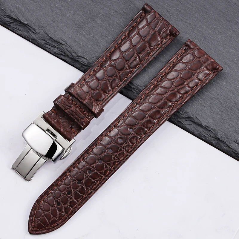 High quality Two-sided Crocodile Skin leather watch strap Butterfly clasp 19mm 20mm 21mm 22mm men metal Watchband soft bracelet