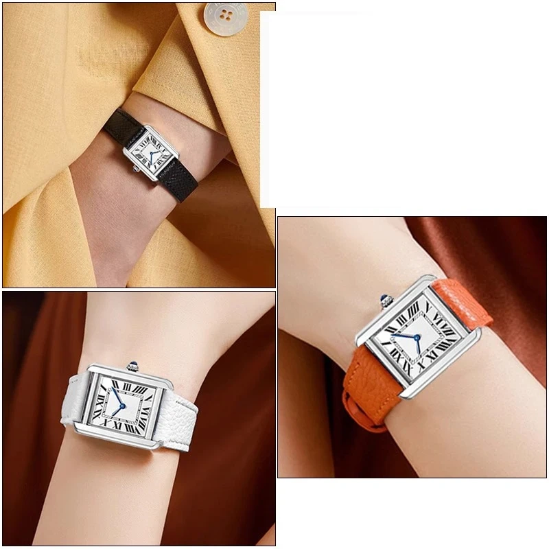 Cowhide watch strap for Cartier Tank SOLO London Clé de 14 16 18 20mm black brown white gray men women's watchband quick release