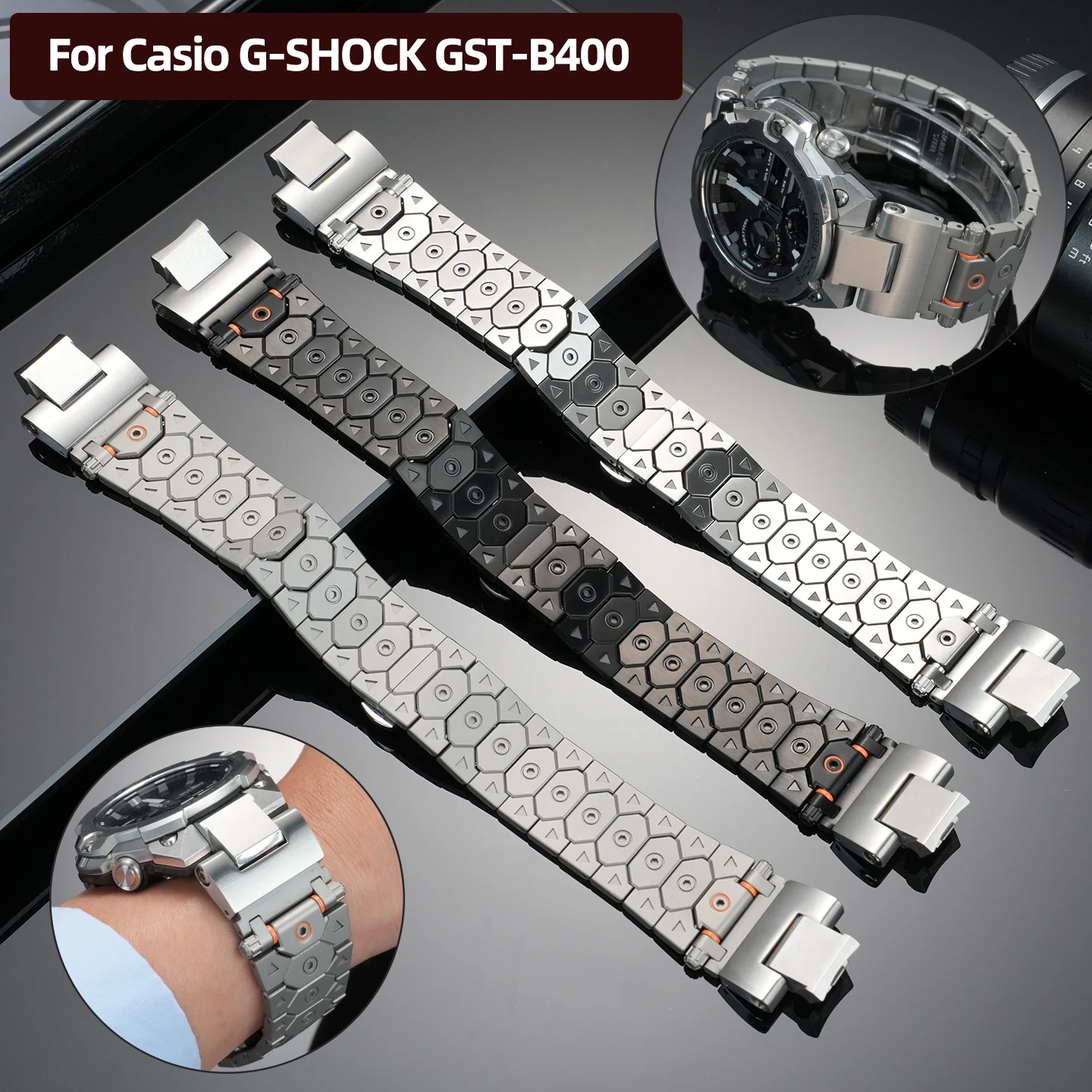 GST-B400 Modified watch strap Solid stainless steel For Casio G-SHOCK GST B400 series Metal watchband Men's Watch accessories