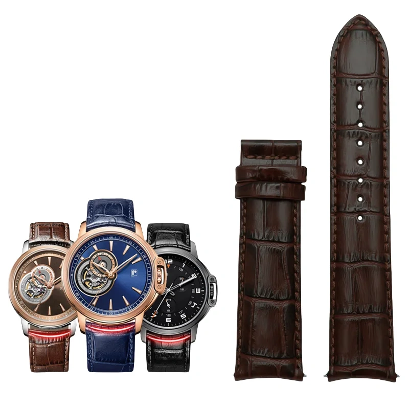 20MM 21MM 22MM Curved End Cowhide Watchband For Rossini 5793B04B 9633B04B Arc Mouth Lizard Pattern Tissot Strap Butterfly buckle